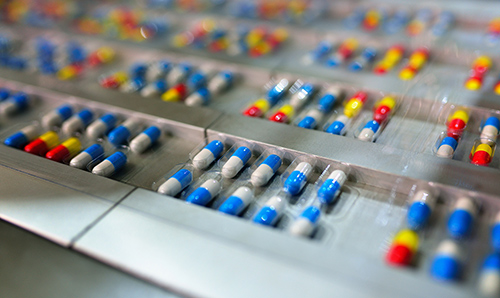 A production line of pharmaceutical capsules