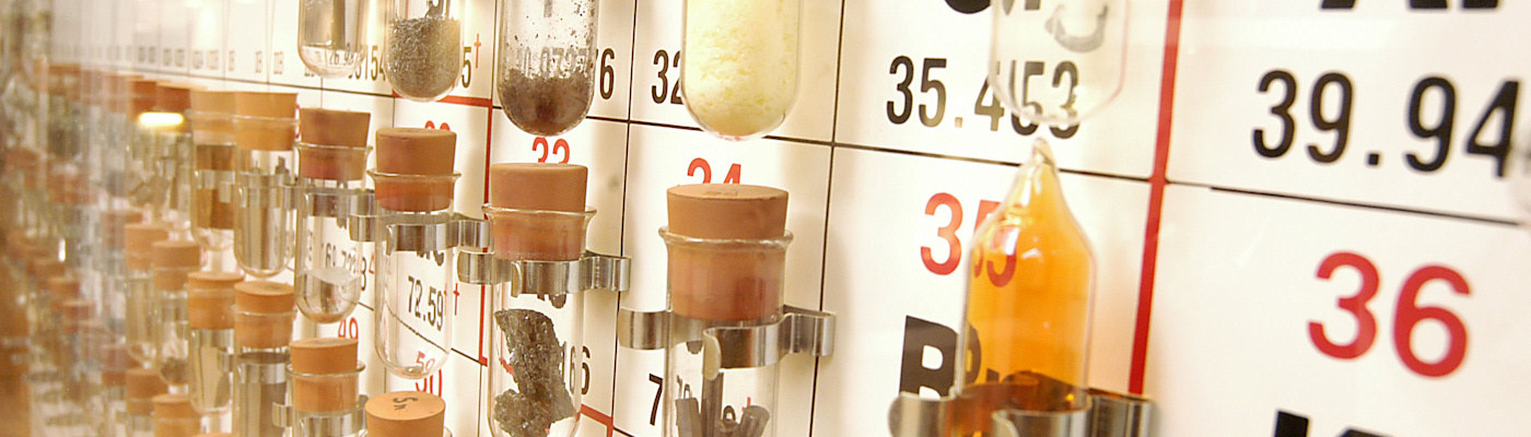 Physical periodic table, with elements in test tubes