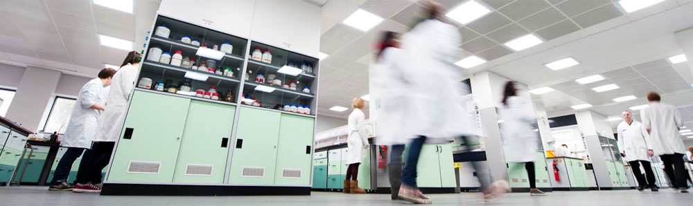Students walking through the University's Chemistry Building